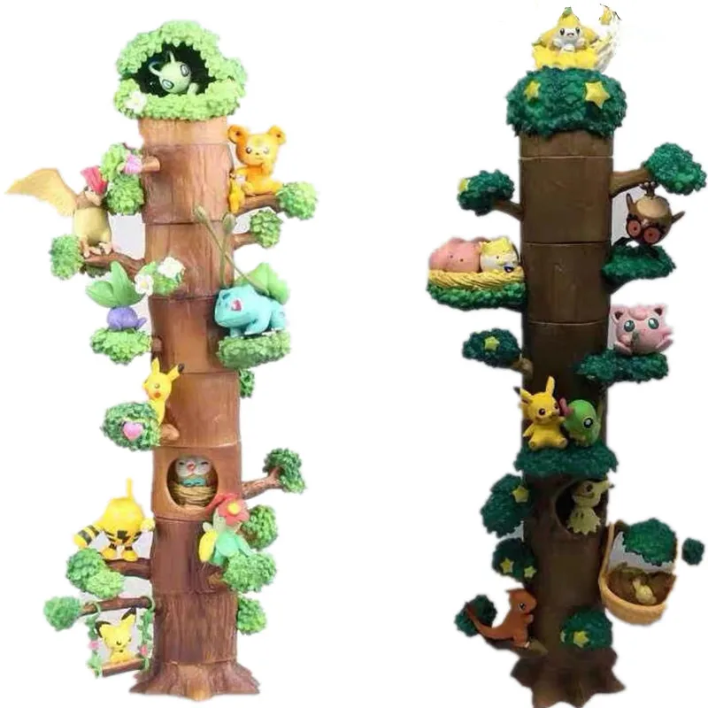 

New 8pcs/set POKEMON Tree Stump Pika Mokurah Celebi Bulbasaur Pidgeotto Anime Figure In Forest Action Figure Dolls Toys Gifts