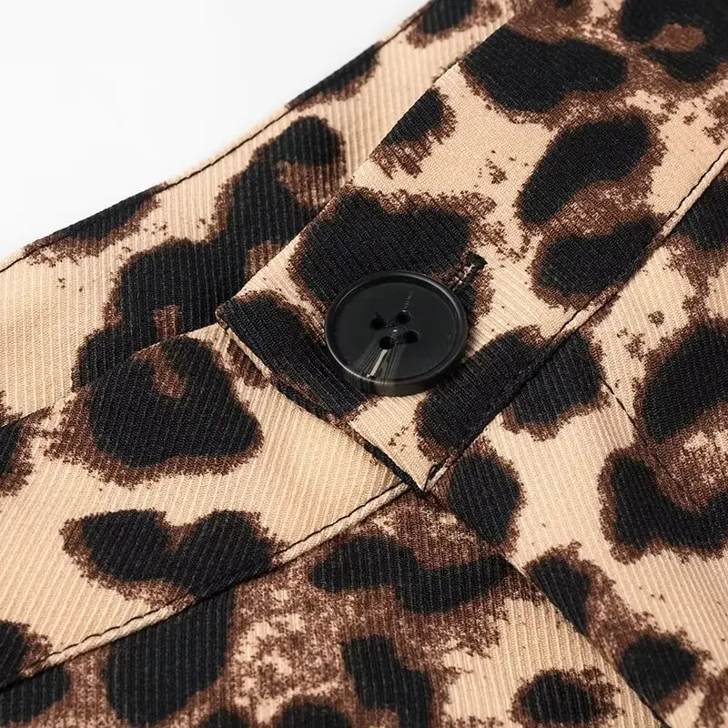 Женские Саржевые брюки с леопардовым принтом прямые эластичным поясом того же