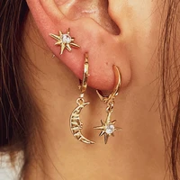 fashion pop earrings personality asymmetry star moon earrings personality trend single side set earrings