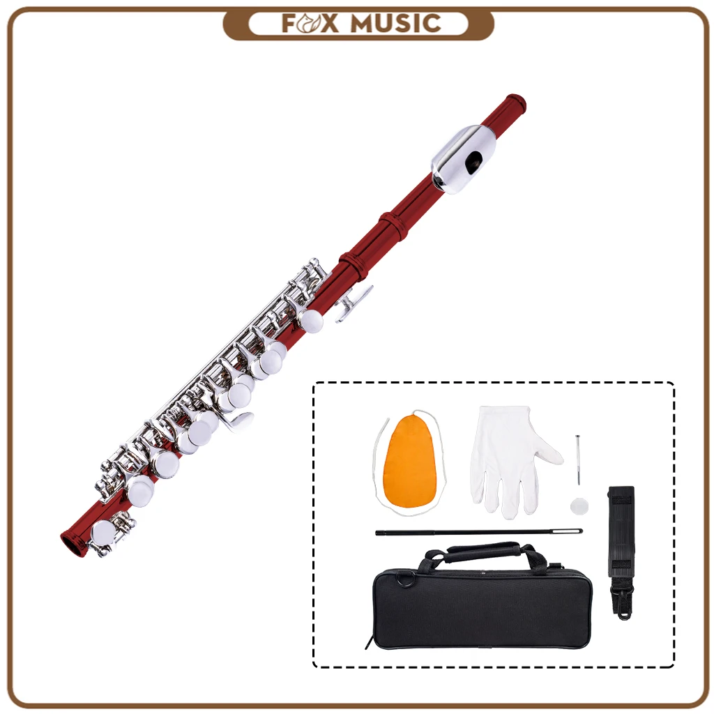 Excellent Nickel Plated C Key Piccolo Red Color W/ Case Cleaning Rod And Cloth And Gloves Cupronickel Piccolo Set