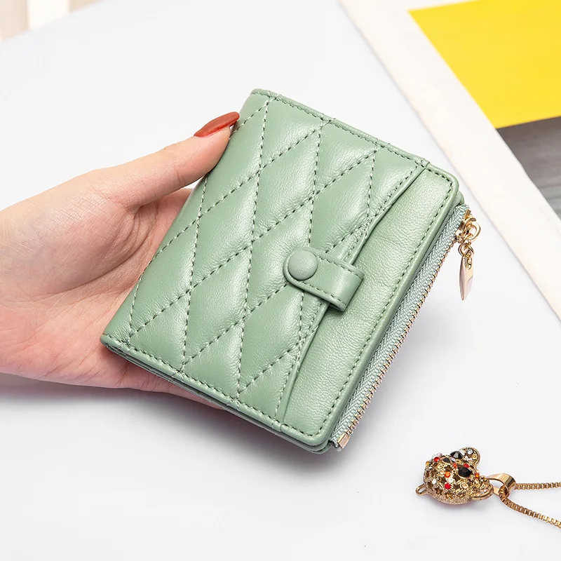 

2022 thin fashion wallet ladies leather diamond short card holder ins cute coin purse sheepskin wallet