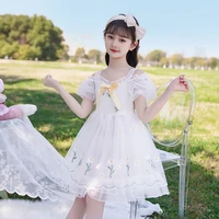 2022 summer new korean version girls middle and big children mesh princess dress fashion puff sleeves 61 performance dress