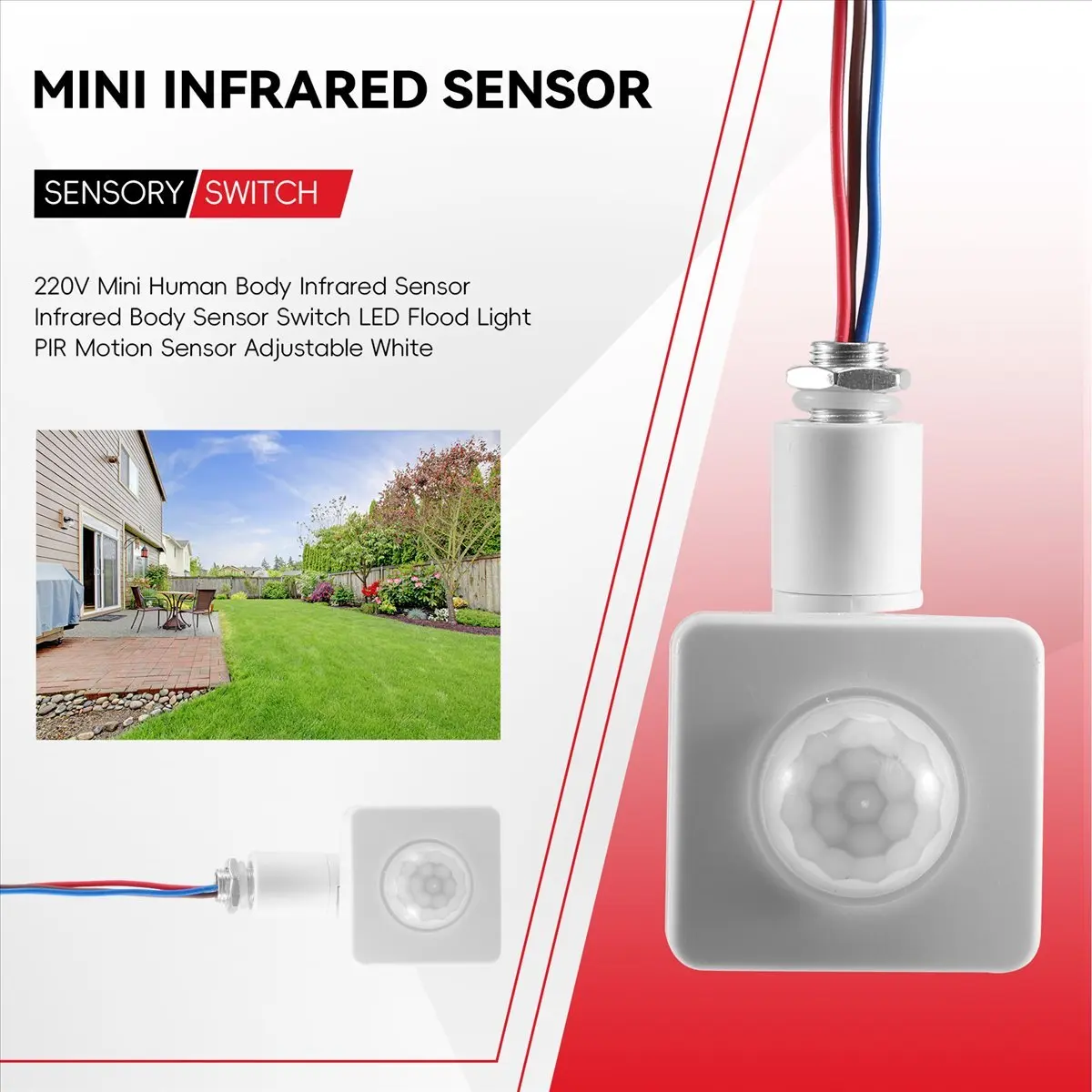 Фото Инфракрасный датчик движения A64I 220В для человека, миниатюрный, регулируемый, белый, для светодиодных прожекторов №5