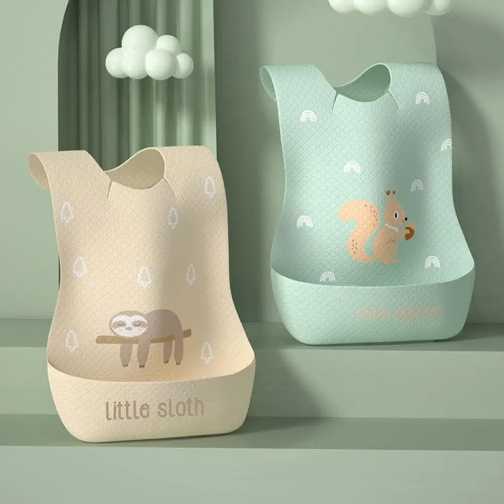 

Super Absorbent Non-woven Fabric No Fluorescer Toddler Eating Bib with Anti-leak Pocket for Lunch