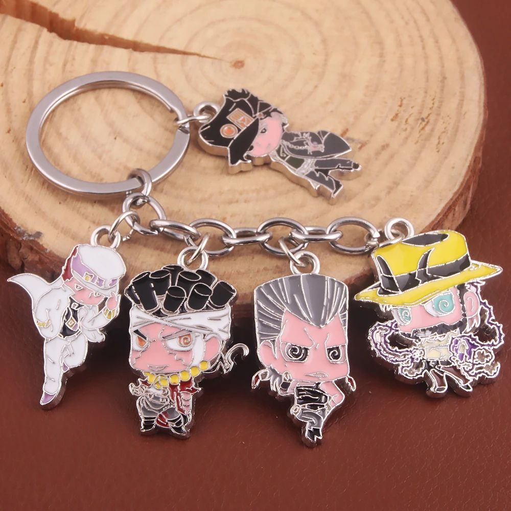 Anime JOJOS Bizarre Adventure Keychain Kujo Jotaro Kira Yoshikage Jonathan Joseph Giorno Giovanna Figure Keyring Pendant Jewelry