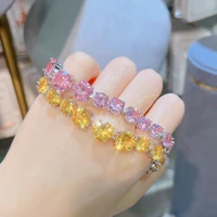 black angel 925 silver luxury full diamond yellow zircon bracelet for women pink crystal gemstone bangle party jewelry wholesale