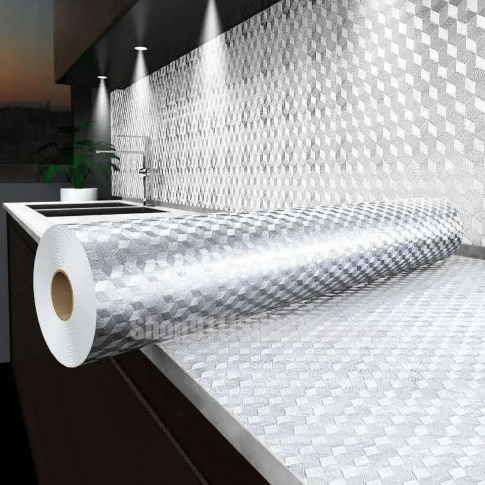

Waterproof wall stickers kitchen wallpaper self-adhesive aluminum foil paper kitchen high temperature oil proof stickers