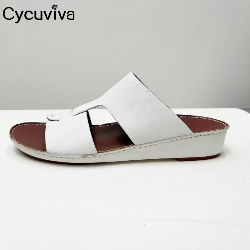 Летние Брендовые мужские шлепанцы на плоской подошве открытые кожаные с