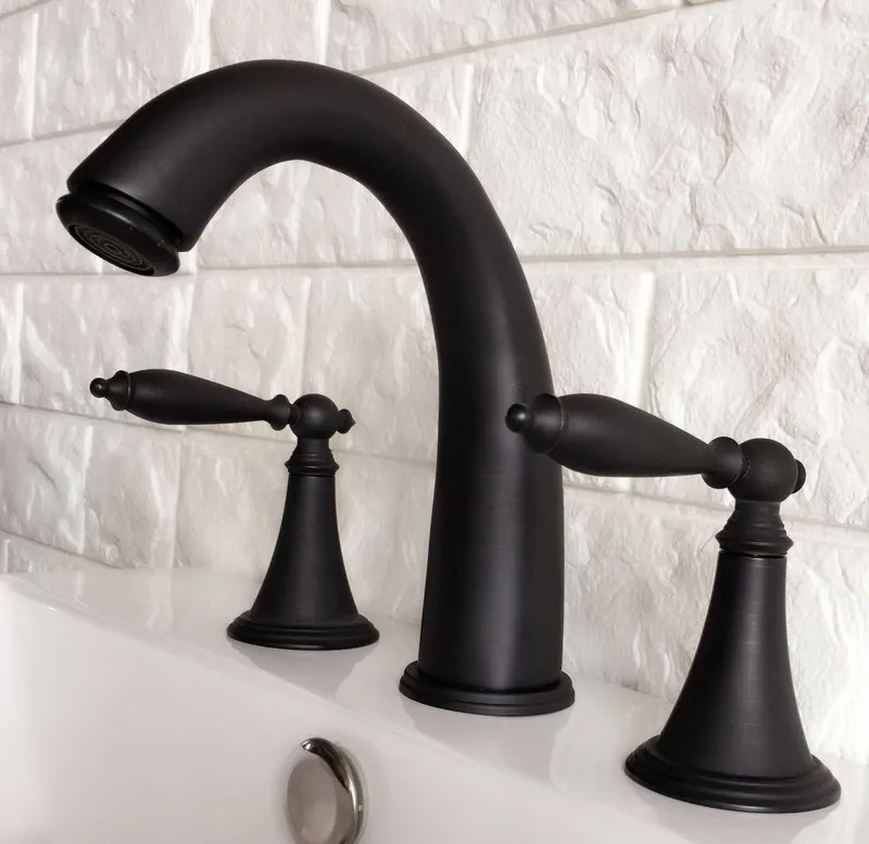 

Black Oil Rubbed Bronze Bathroom Basin Faucets Mixer Tap Hot & Cold Deck Mounted Widespread Bathtub Faucet Dual Handle 3 Hole