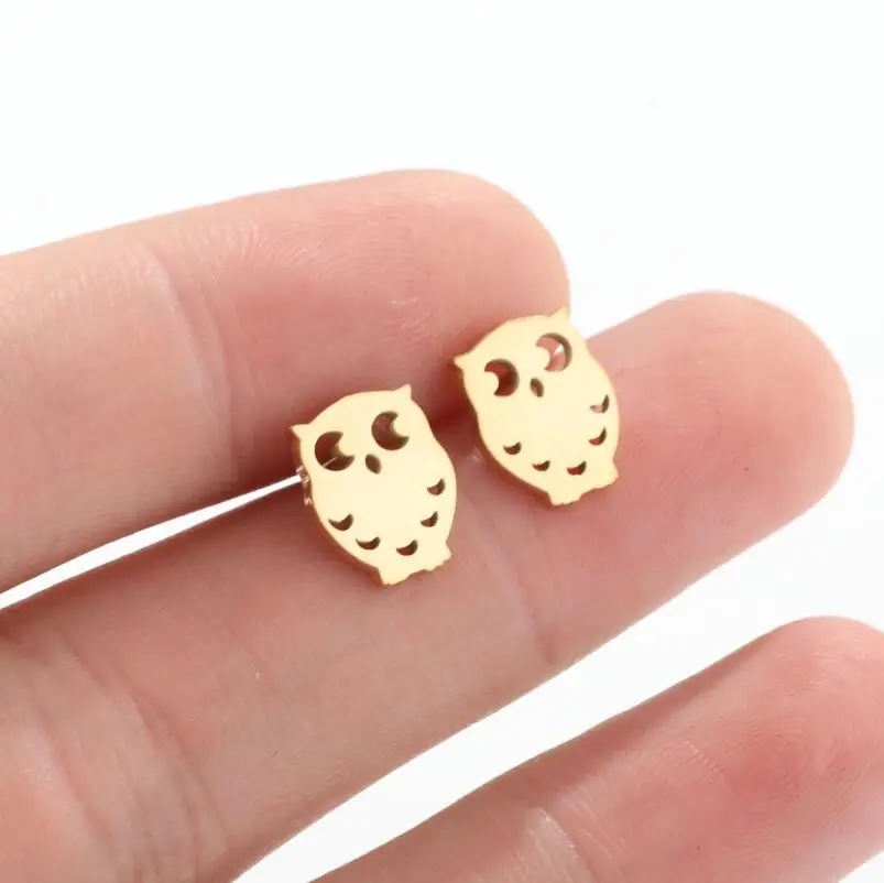 

SMJEL Gold Owl Earrings Free Shipping Stainless Steel Cute Animal Funny Earrings for Women Small Anime Jewelry Christmas Gift