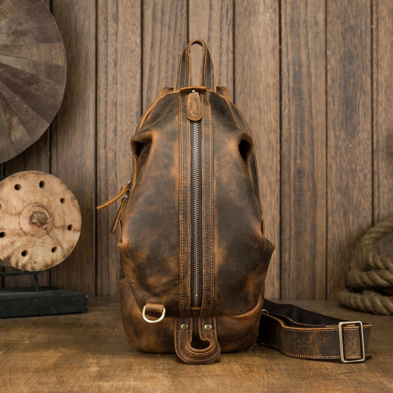 

Vintage Bag Bag Bag Cow Horse Crossbody Sling Top Layer Leather Small Chest Cowhide Travel Genuine Bag Leather Leather Crazy
