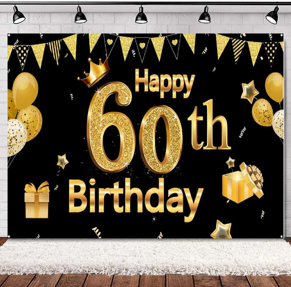 

Фон для фотосъемки 60-й день рождения украшение для вечеринки черный золотой знак плакат баннер к годовщине плакат фон для фотобудки
