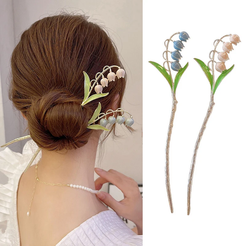 

Elegant Tulips Metal Hair Sticks Lily Of The Valley Flower Hair Clips Hairpins Bell Orchid Hair Chopsticks Chinese Hair Jewelry