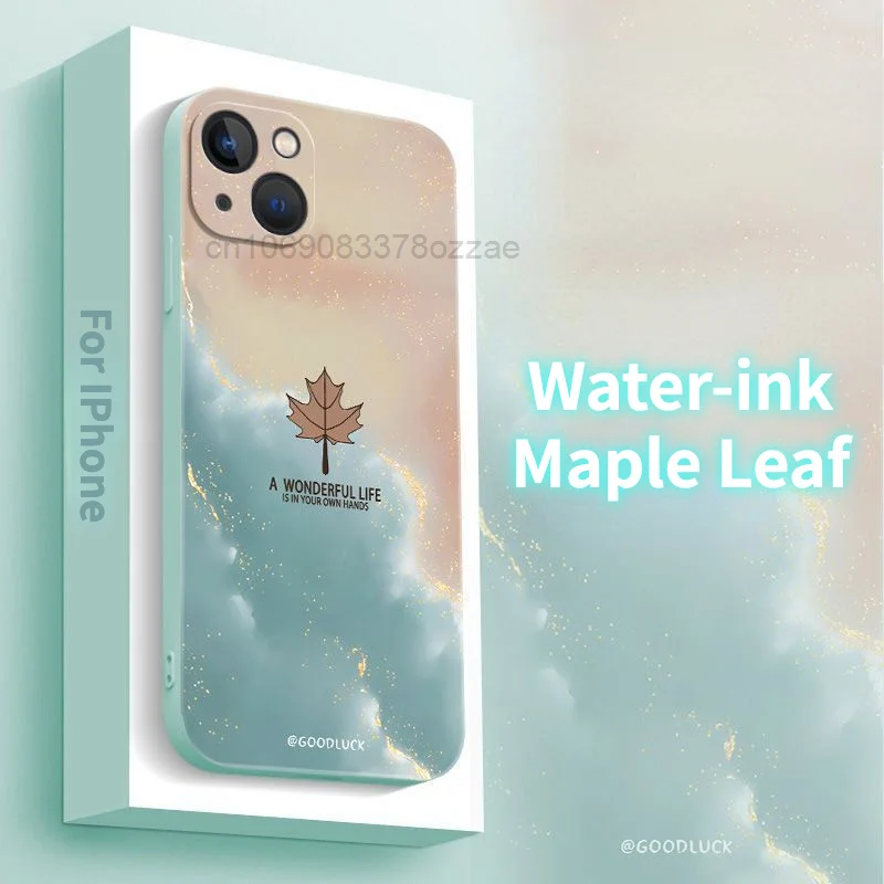 2023 Fashion Drawing For Iphone 13 Phone Case 14promax Watercolor Maple Leaf 11 Liquid Xsmax Silicone 7p Drop Proof Xr 6plus 12