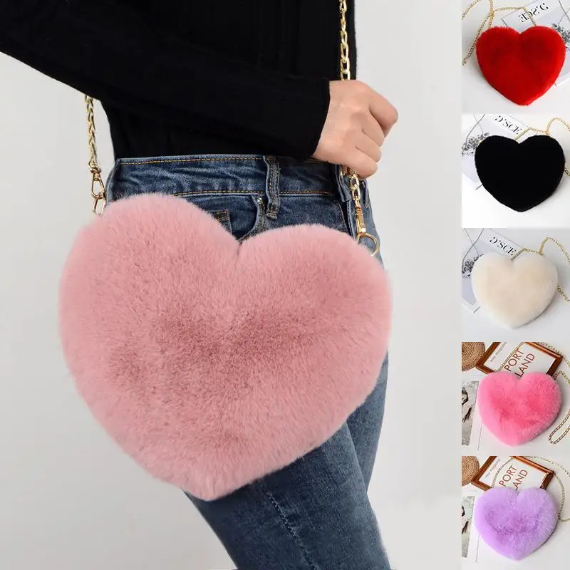 

Love Bags For Women Plush Chain Shoulder Bags Valentine's Day Party Bag Plush Love Shoulder Bags Women Valentine' Day Gift