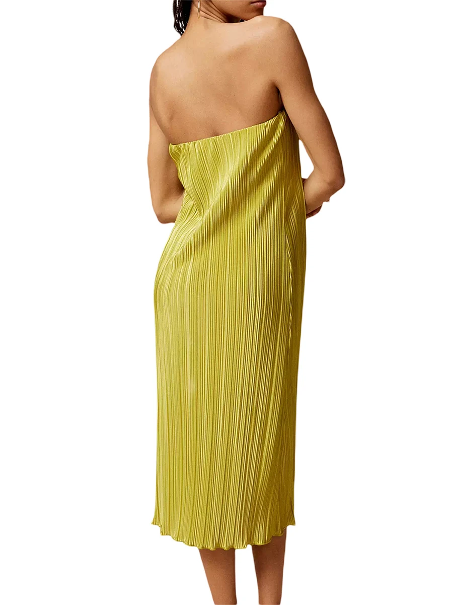 

Элегантное Атласное Платье макси с открытыми плечами и плиссировкой, дизайн с открытой спиной, идеально подходит для коктейльных вечеринок и особых случаев