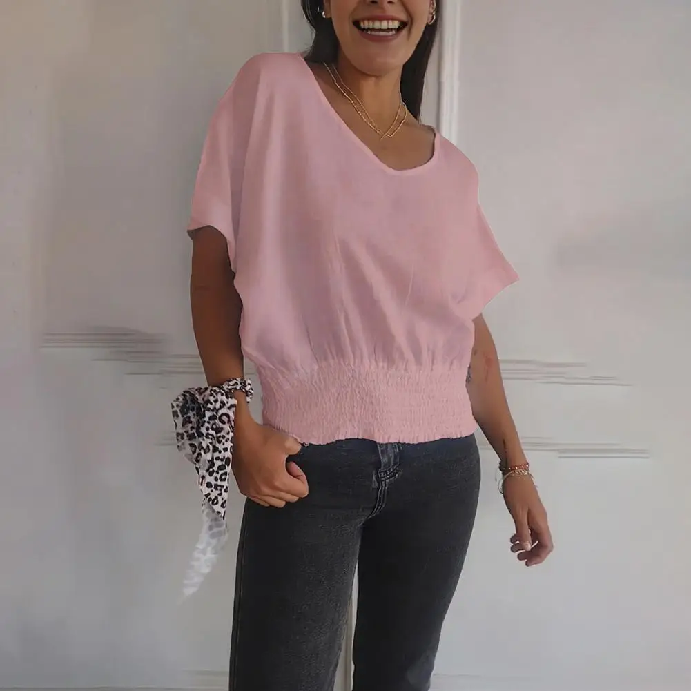 Женская летняя футболка с V-образным вырезом и коротким рукавом эластичный