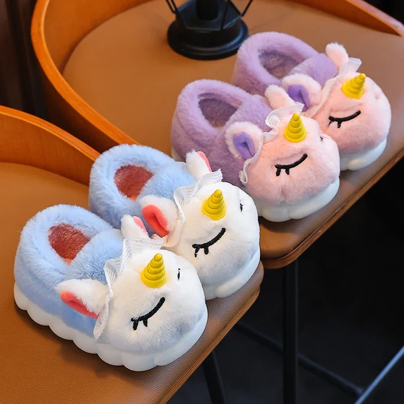 Зимние плюшевые тапочки на плоском каблуке для детей