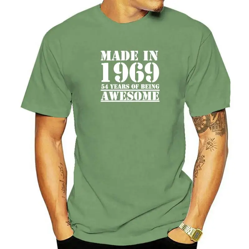 

Funny Made In 1969 53 Years of Being Awesome T-shirt Birthday Print Joke Husband Casual Short Sleeve Cotton T Shirts Men