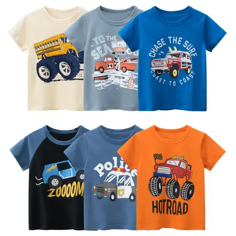 2022 Новая летняя футболка с мультяшным автомобилем футболка с круглым вырезом и короткими рукавами для мальчиков и девочек детские топы, дет...