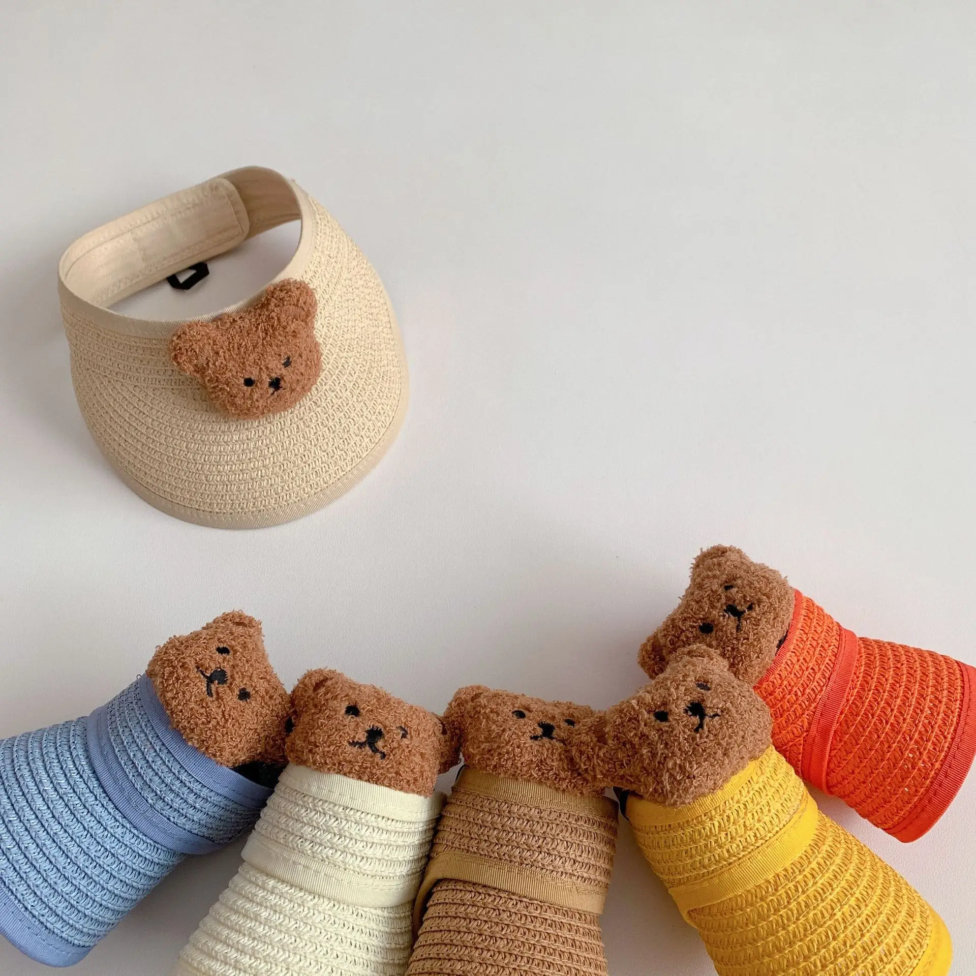 

Cartoon Bear Summer Straw Baby Hat 2022 Foldable Baby Hat Visor Hats Outdoor Travel Beach Cap Children Kids Sun Caps Girls Boys