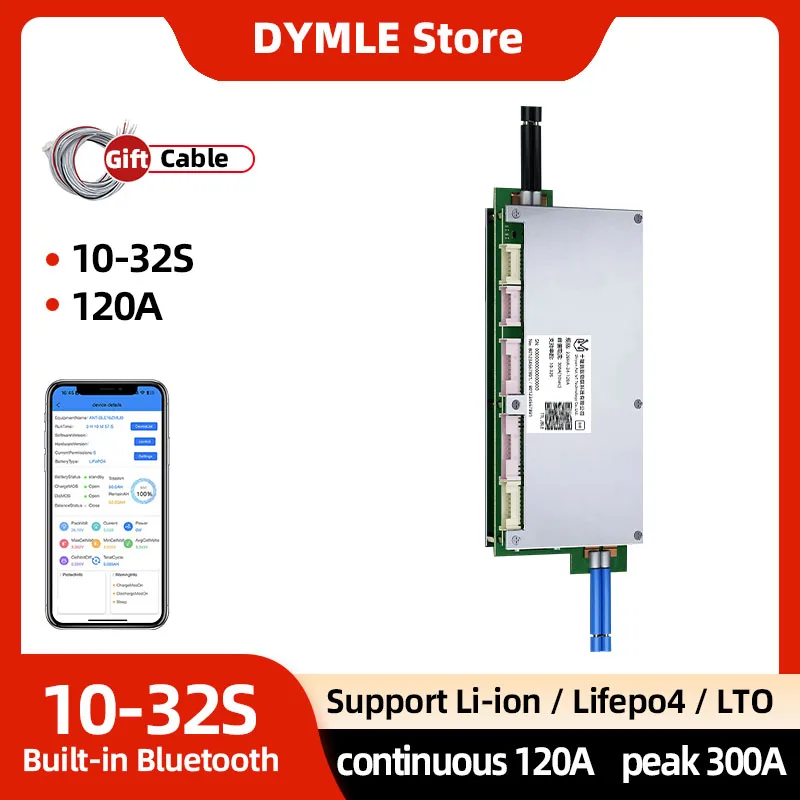 Фото Плата защиты литиевой батареи ANT BMS 10-32S Li-ion Lifepo4 Lto 36 В 48 В 60 В 72 В 84 В непрерывный 120 А пик 300A Приложение Bluetooth №1