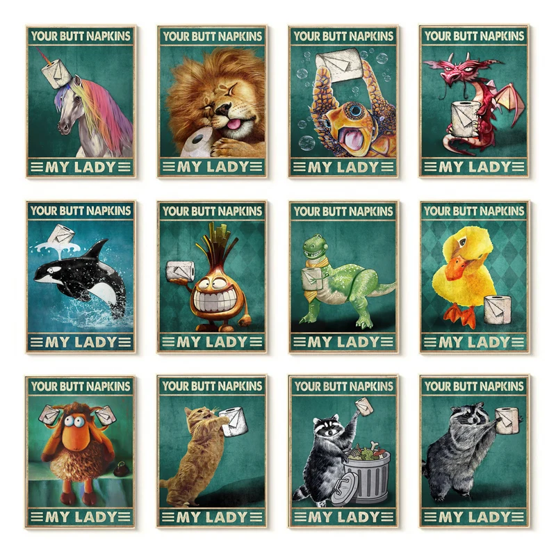 

Ретро Мультфильм Смешные животные туалетная бумага холст картина на стену художественные принты и плакаты настенные картины для гостиной ...