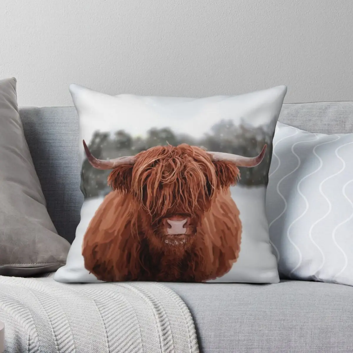 

Highland Cow Square Pillowcase Polyester Linen Velvet Printed Zip Decorative Throw Pillow Case Home Cushion Cover