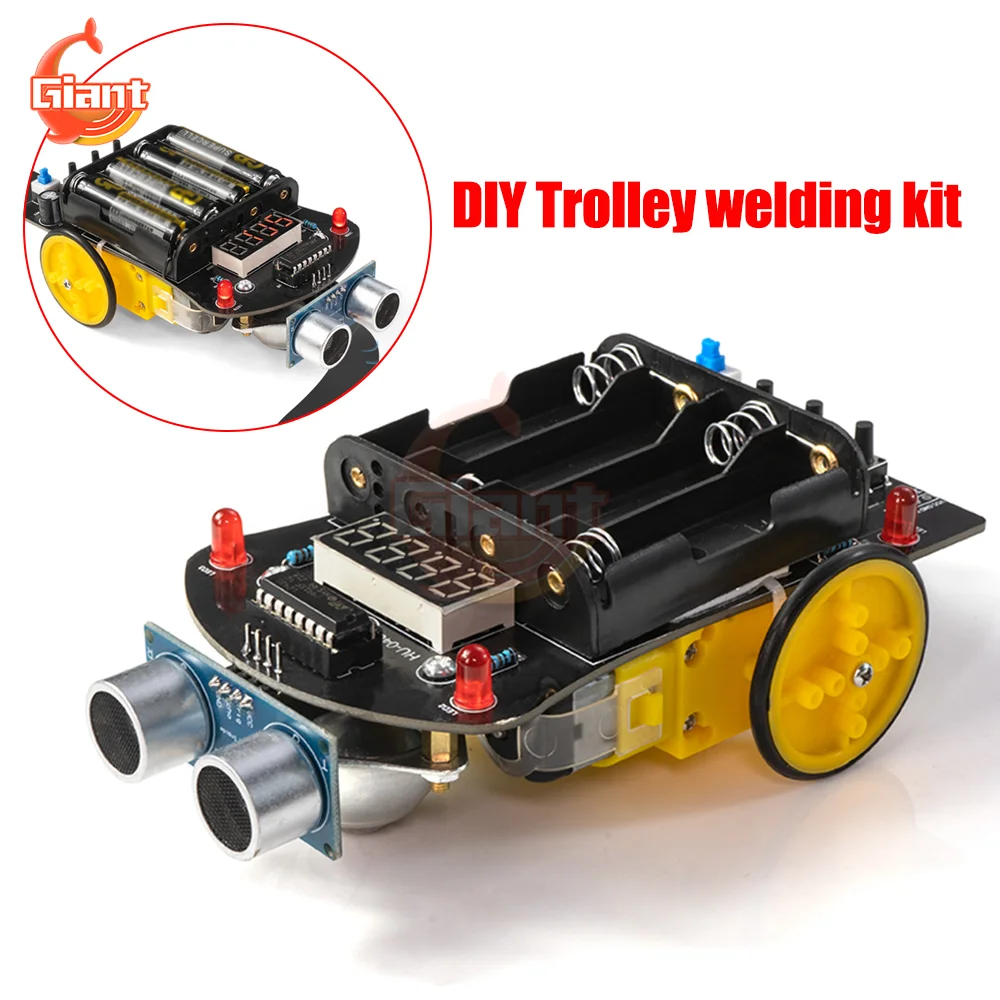 

51 Microcontroller Intelligent Car Moudle Ultrasonic Obstacle Avoidance Set Car Tracking Ranging Robot DIY Trolley Welding Kit