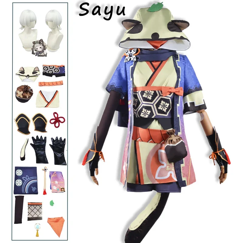 Sayu Cosplay Genshin Impact Costume Women Cute Hooded Lolita Dress Lovely Outfit Carnival Wig Tail for Comic Con Halloween