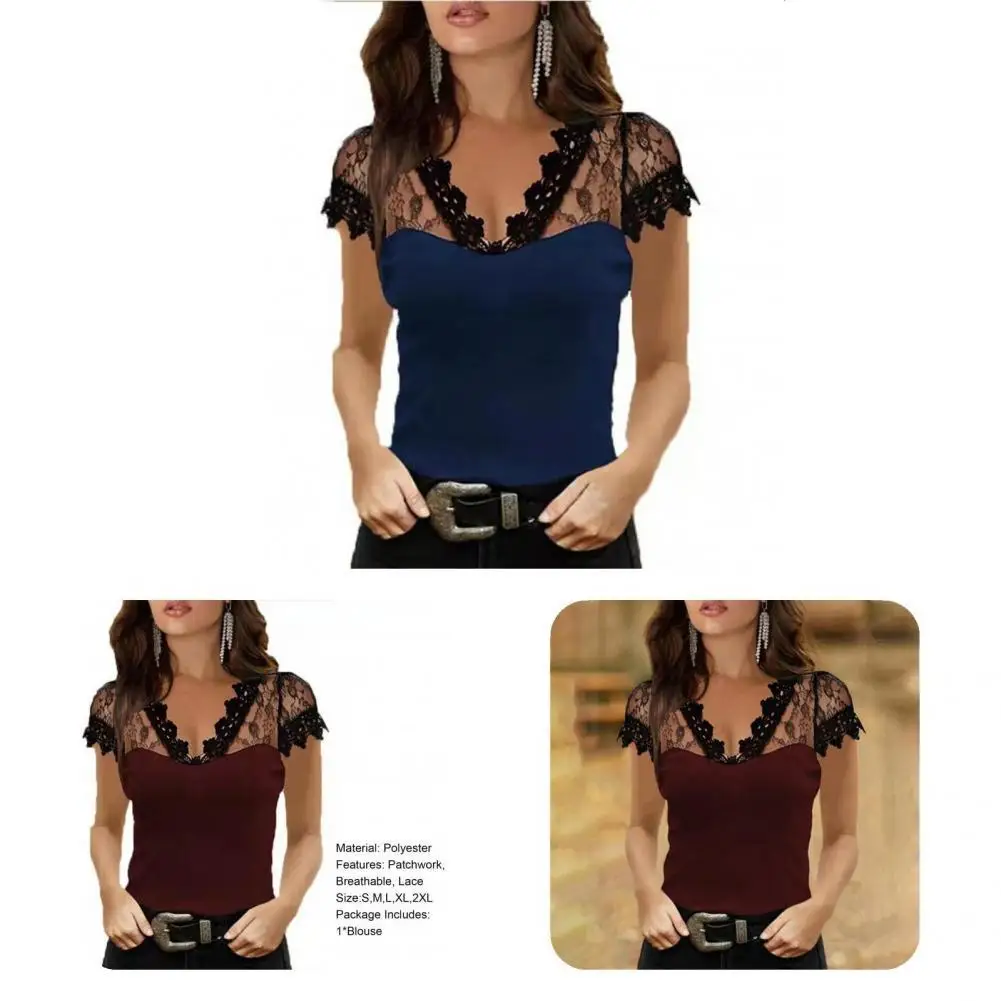 

Female Casual Sexy Slim-fitting T-shirt Ladies Women Top Lace for Dating