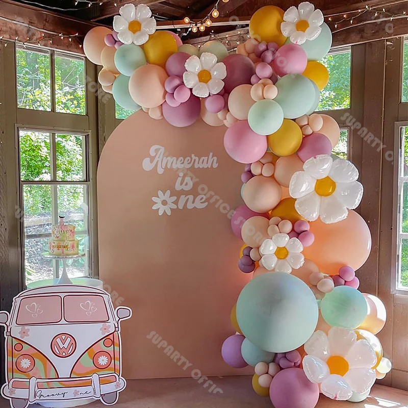 

128pcs Rose Pink Balloon Garland Kit Peach Tiffany Blue Lemon Daisy Flower Balloons Baby Shower Wedding Birthday Decoration