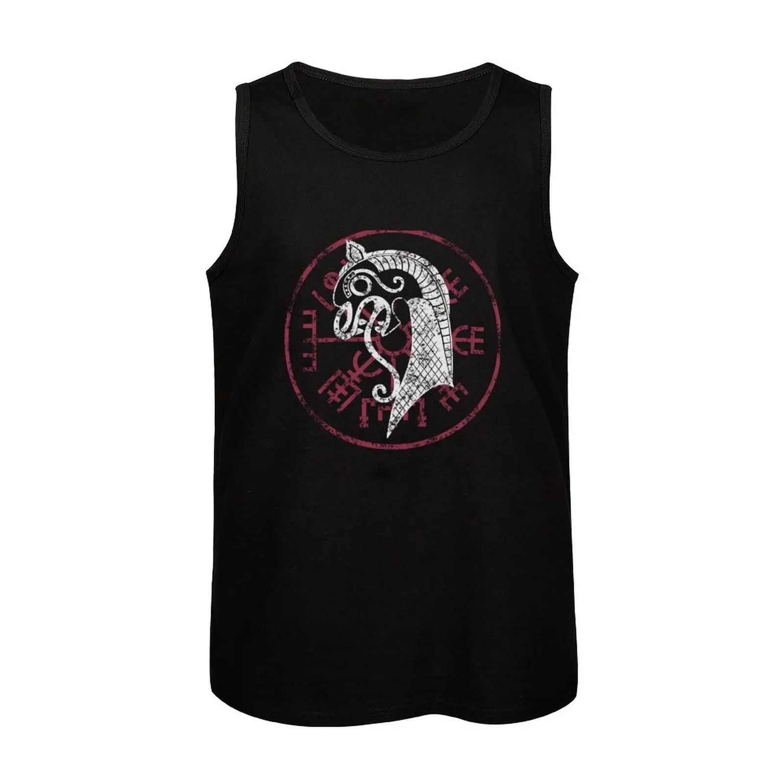 Viking Prow Beast Vegvisir Wayfinder White Cotton Mens Tank Top