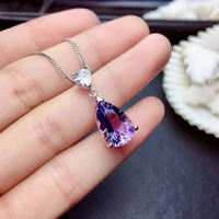 meibapjreal natural amethyst water drop pendant necklace with certificate 925 pure silver purple stone fine jewelry for women