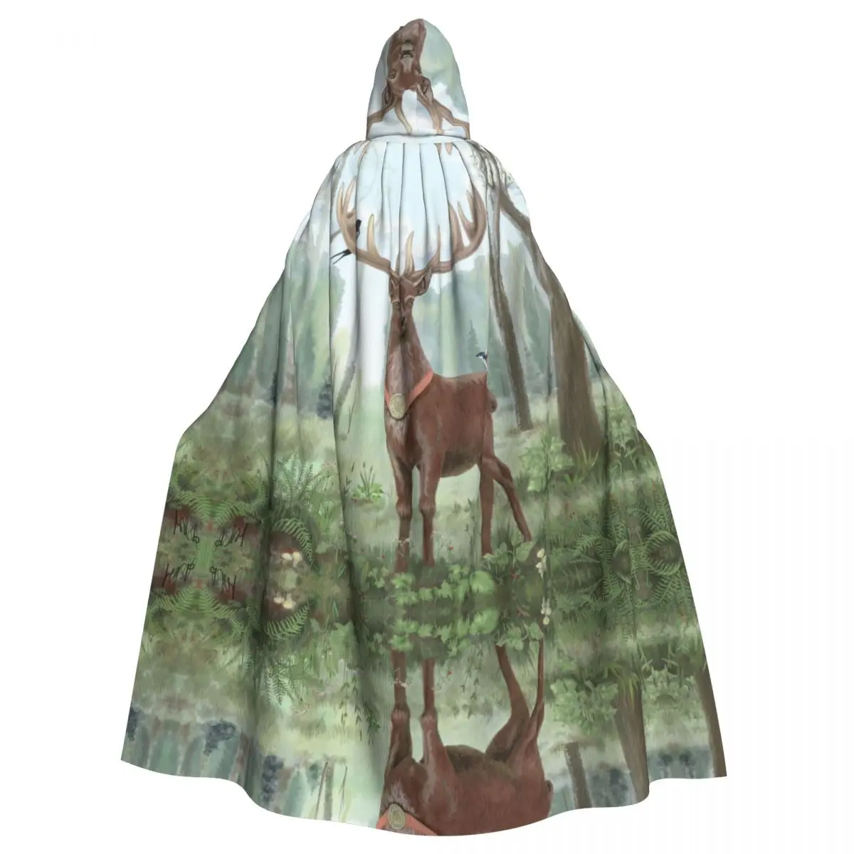 

Unisex Adult Watercolor Proud Deer Standing In The Woods With Horns Birds Cloak with Hood Long Witch Costume Cosplay