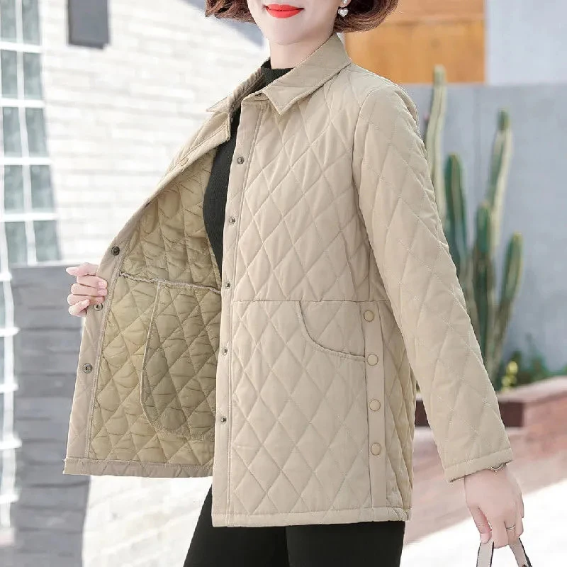 

Women Jackets 2023 New Autumn Winter Fashion Middle Aged Mother Thin Cotton Padded Coats Female Parkas Basic Outerwear Overcoat