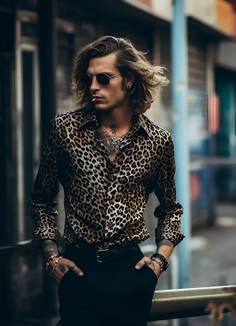 Леопардовые мужские рубашки для мужчин одежда с 3D принтом и длинными рукавами