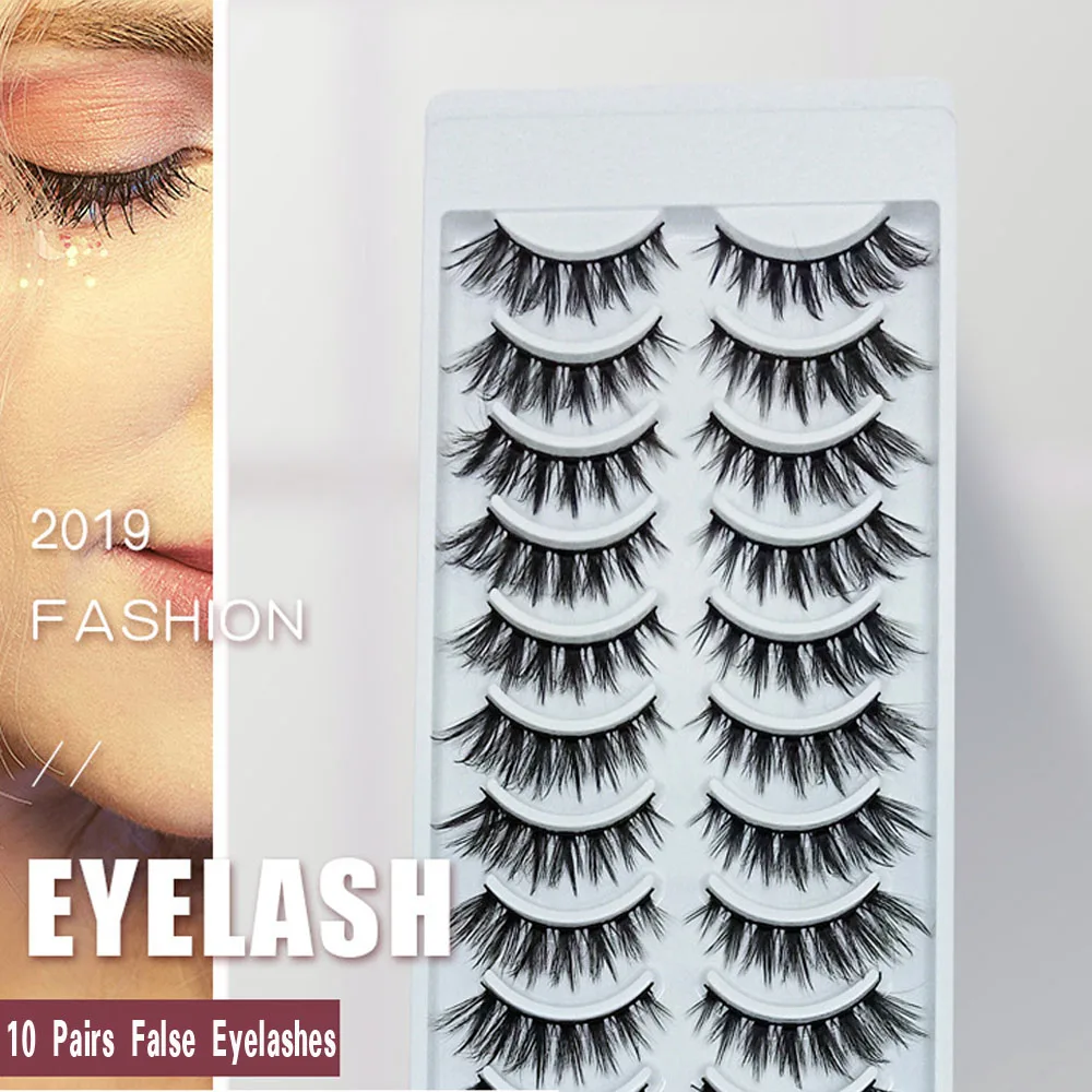 

2022 Factory Wholesale Ladies Makeup Eyelashes New 10 Pairs Of Handmade Natural Slender 3D Imitation Mink Hair False Eyelashes