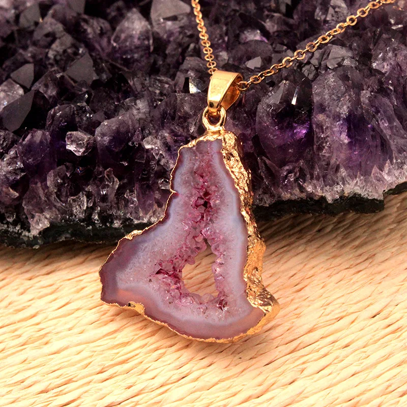 

Natural Crystal Stone Fine Slice Hollow Gold Color Plated Pendant Jewelry DIY Necklace Earring Jewelry Sweater Chain Accessories