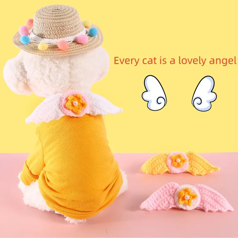 

Adjustable Handmade Knitting Wool Yarn Angel Wing Pet Collar Bib Beautiful Dog Scarf Birthday Necklace Cat Collars Accessories