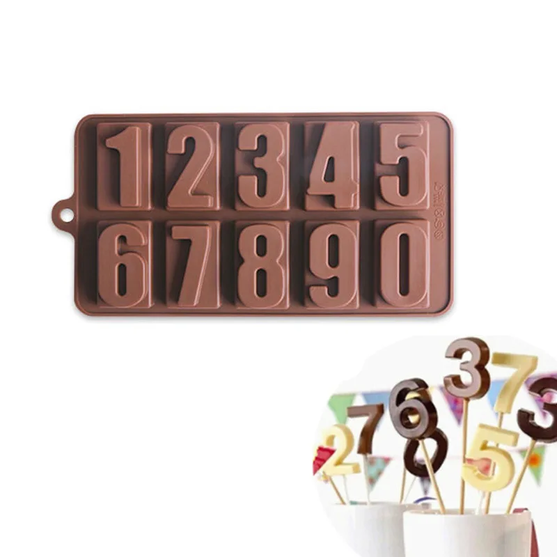 

Silicone Chocolate Mold 0-9 Numbers 3D Cookie Baking Tools Jelly Candy DIY Birthday Sugar Fruit Kitchen Ice Block Candle Soap