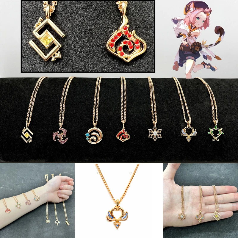 

Ожерелье Game Genshin Impact Vision, анимация, периферийные семь элементов, бриллиантовое ожерелье, модные аксессуары для косплея, подарок