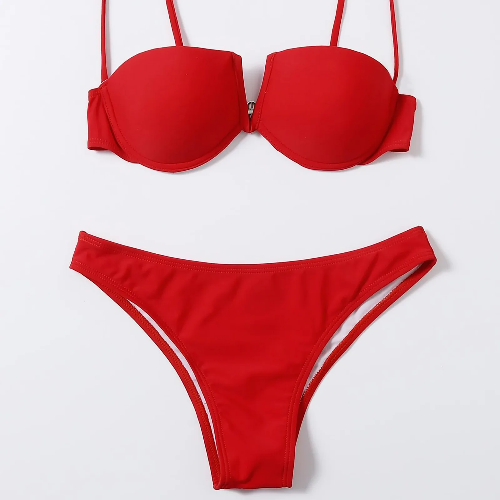 Женская пляжная одежда из двух частей красное пикантное бикини с разрезом и