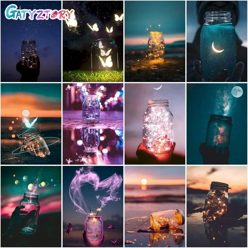 

GATYZTORY Painting By Numbers Glowing Bottle DIY Crafts Acrylic Paint Number Painting ON Canvas Painting For Wall Art 40x50CM