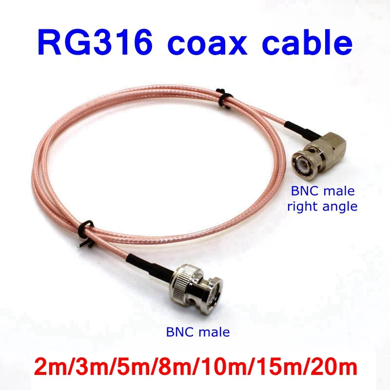 

RG316 Coax Cable Q9 BNC Male Plug To BNC Male Right Angle Crimp for RG316 SDI Signal Camera RF Pigtail Soft 50 Ohm 2M~20M