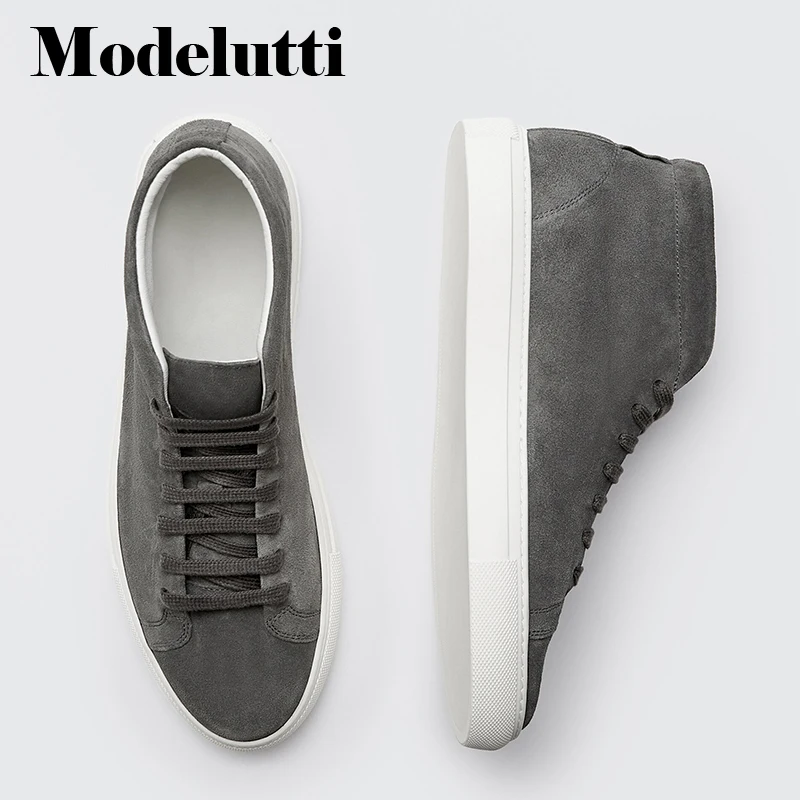 

Modelutti 2022 New Spring Autumn Genuine Leather Lacing High Top Flat Sneakers All-match Solid Color Simple Casual Shoes Male