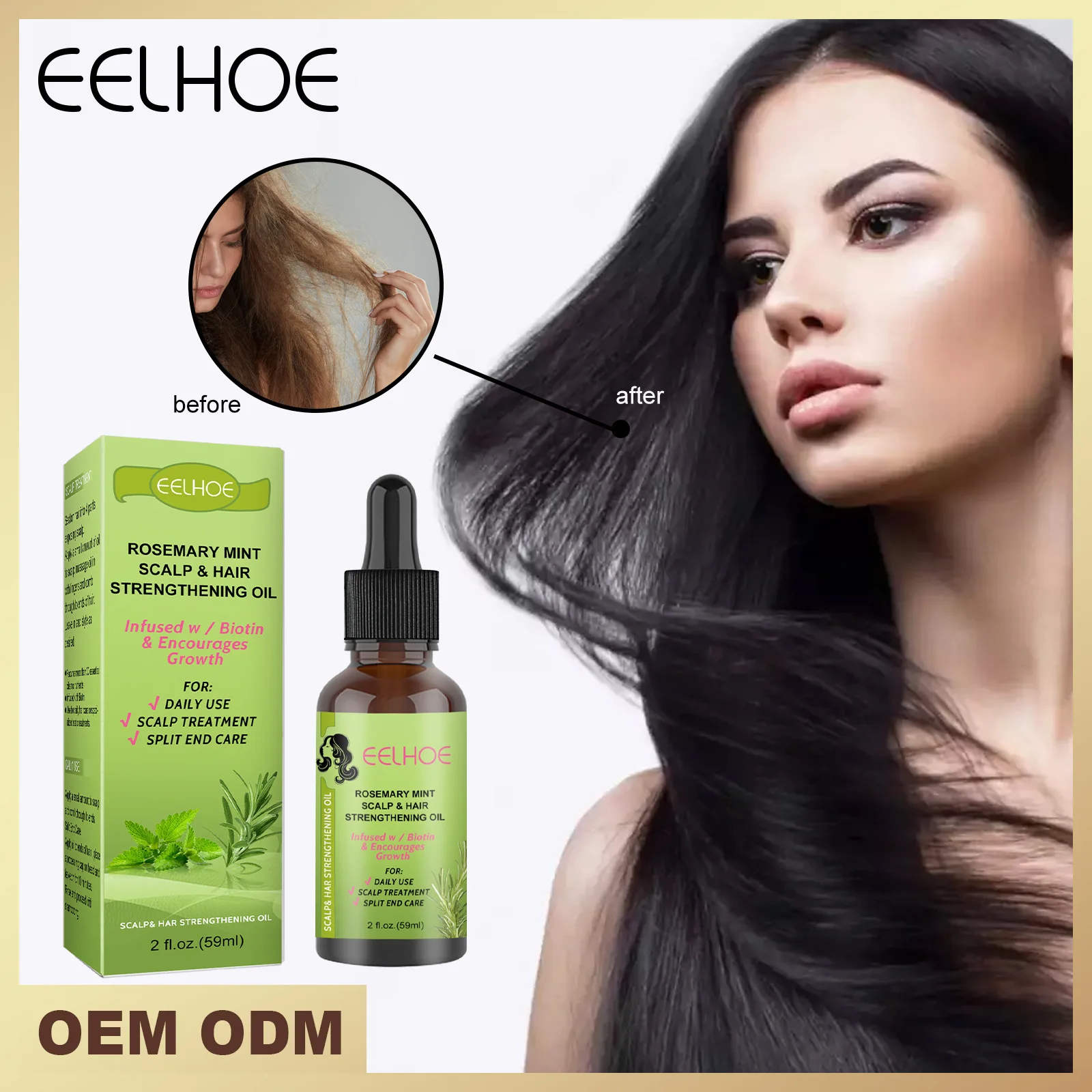 

Eelhoe Rosemary Mint Hair Strengthening Oil Hair Growth Liquid Scalp Massage Care to Smooth Dry and Irritable