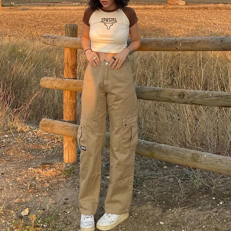 Casual Loose E-girl Jeans Pants Big Pocket Boyfriend Overalls High Waist Drape Wide-leg Pants 90's Ladies Mom Pants Streetwear