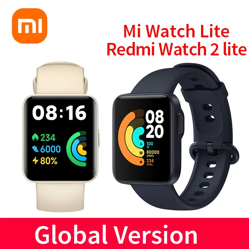 

Умные часы Xiaomi Redmi Watch 2 Lite или Mi Watch Lite, 1,55 дюйма, HD дисплей, насыщение кислородом в крови, GPS, спортивные часы с магнитной зарядкой