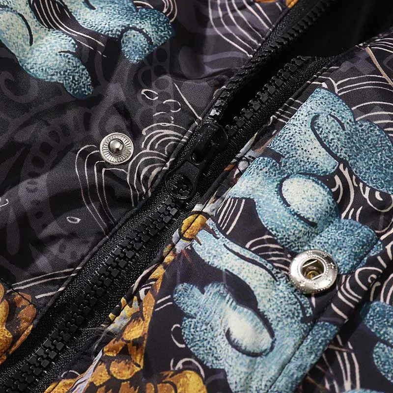 Fashion Dragon Cloud Printed Jackets Mens Hip Hop Parka Bomber Coats Harajuku Cotton Padded Winter Warm Zipper Coat Outerwear